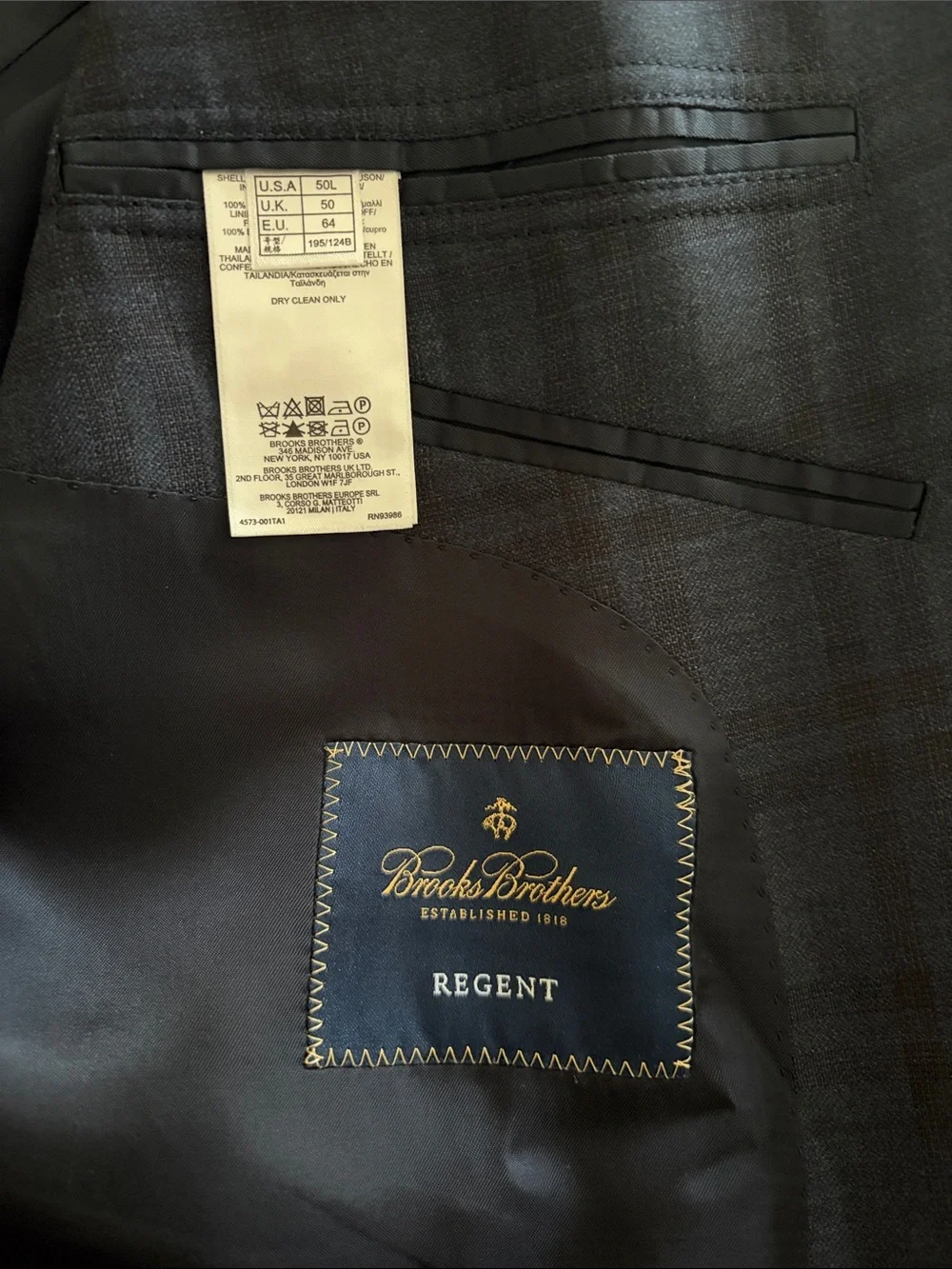 Brooks Brothers 50L Navy Plaid Sport Coat 100% wool